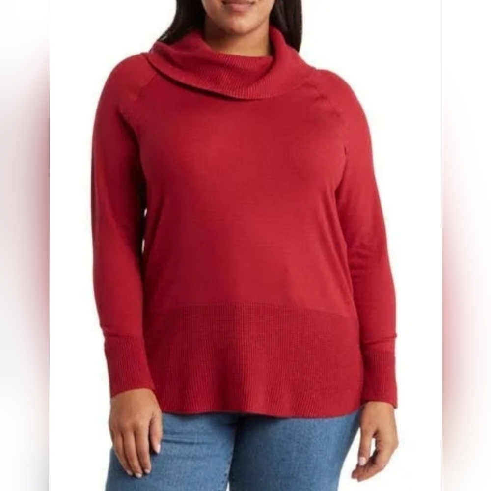 Cyrus Women's Cowl Neck Red Tunic Sweater Sz 1X